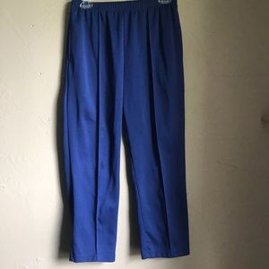 Navy blue pleated stretchy waist slacks